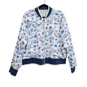 Faherty Reversible Mandalay Bomber Jacket Women’s XL Blue Tan Soft Cotton EUC